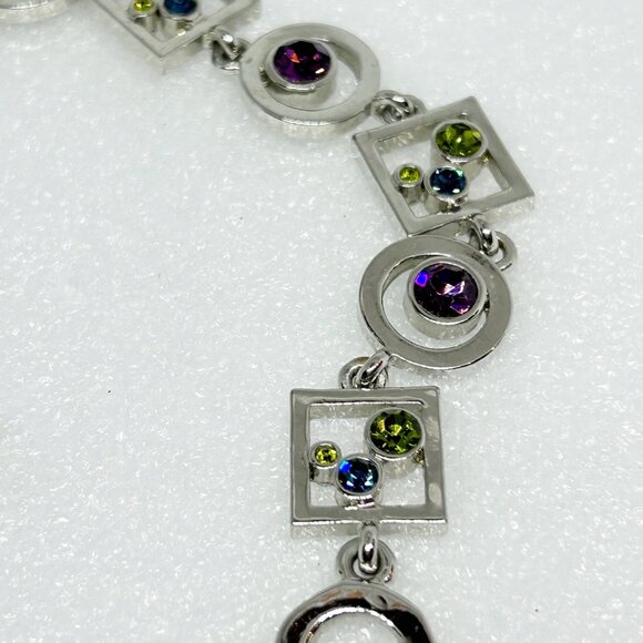 Vintage M4M Crystal Bracelet w Geometric Design Purple Green Blue - Picture 3 of 9